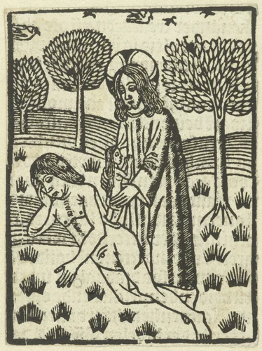 De Schepping van Eva by anonymous, print, 1490-1510