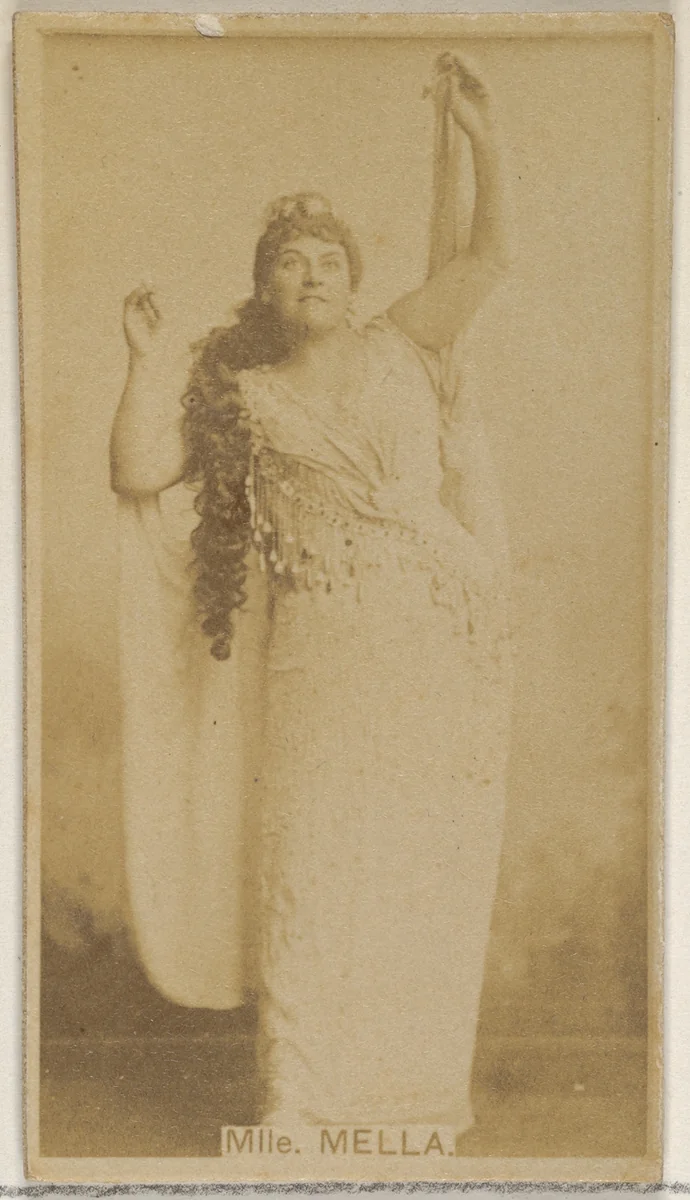 Mlle. Mella, from the Actors and Actresses series (N45, Type 8) for Virginia Brights Cigarettes by Allen & Ginter, photograph, 1885-1891