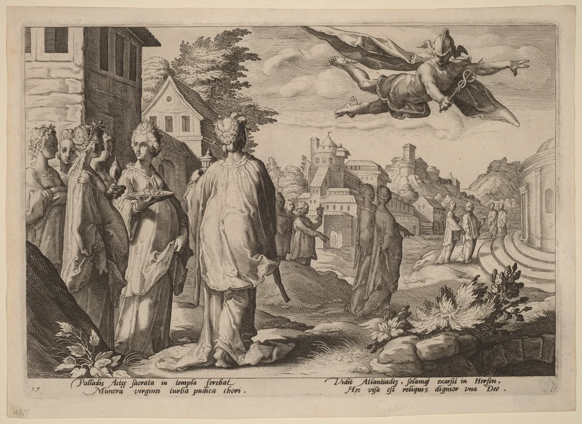 Mercury Falling in Love with Herse by Hendrick Goltzius, print, 1590