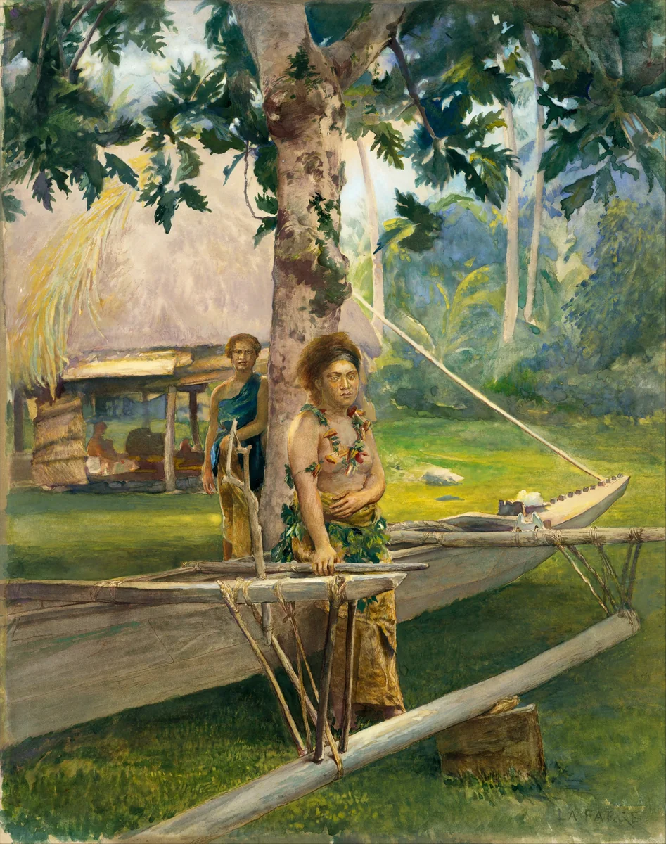 Portrait of Faase, the Taupo, or Official Virgin, of Fagaloa Bay, and Her Duenna, Samoa by John La Farge, artwork, 1888-1891