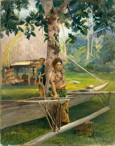 Portrait of Faase, the Taupo, or Official Virgin, of Fagaloa Bay, and Her Duenna, Samoa by John La Farge, artwork, 1888-1891