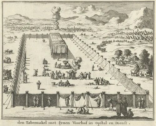 Gezicht op de voorhof en het tabernakel by Jan Luyken, print, 1683