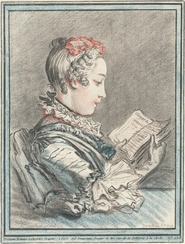 Young Girl Reading "Héloise and Abélard" by Gilles Demarteau the Elder, print, 1770
