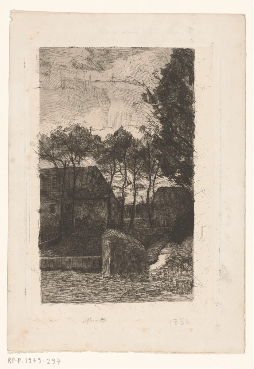 Bomen bij een boerderij by Richard Nicolaüs Roland Holst, print, 1886