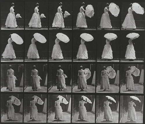 Plate Number 38. Walking and opening a parasol by Eadweard Muybridge, photograph, 1887