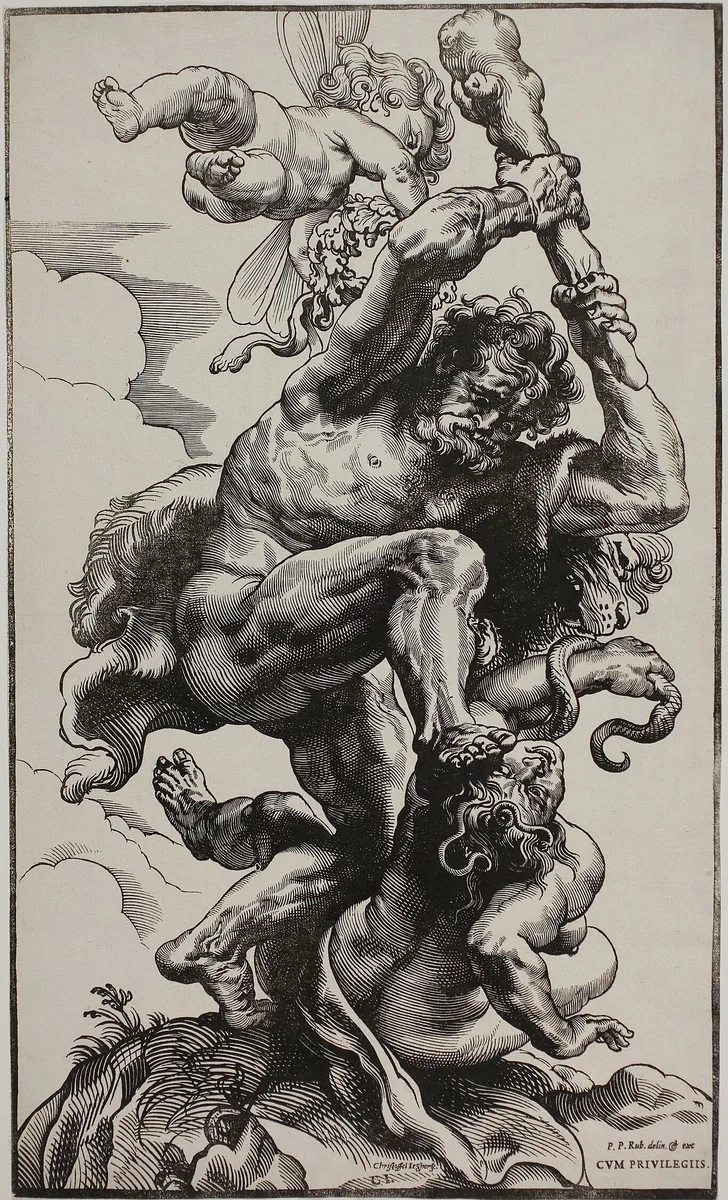 Hercules Slaying Envy by Christoffel Jegher, print, 1633-1634