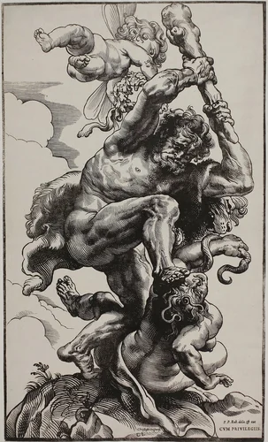 Hercules Slaying Envy by Christoffel Jegher, print, 1633-1634