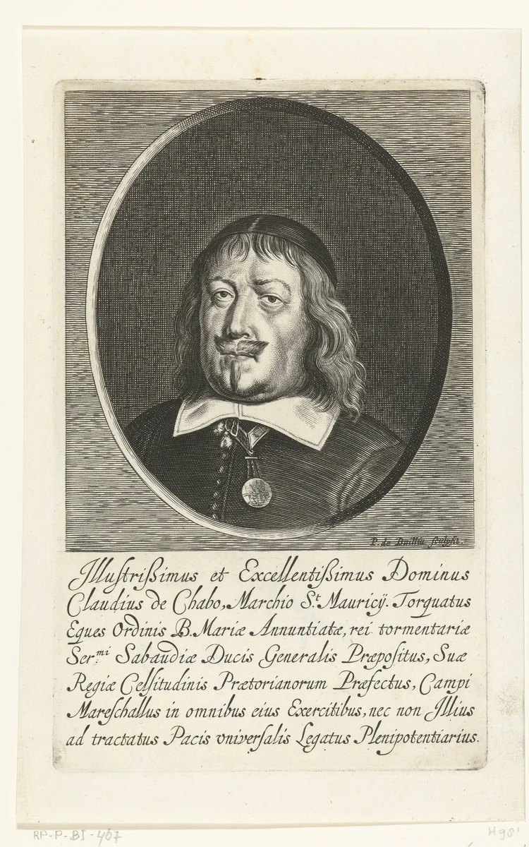 Portret van Claude de Chabot markies van Sint Mauritius by Pieter de Bailliu, print, 1623-1660