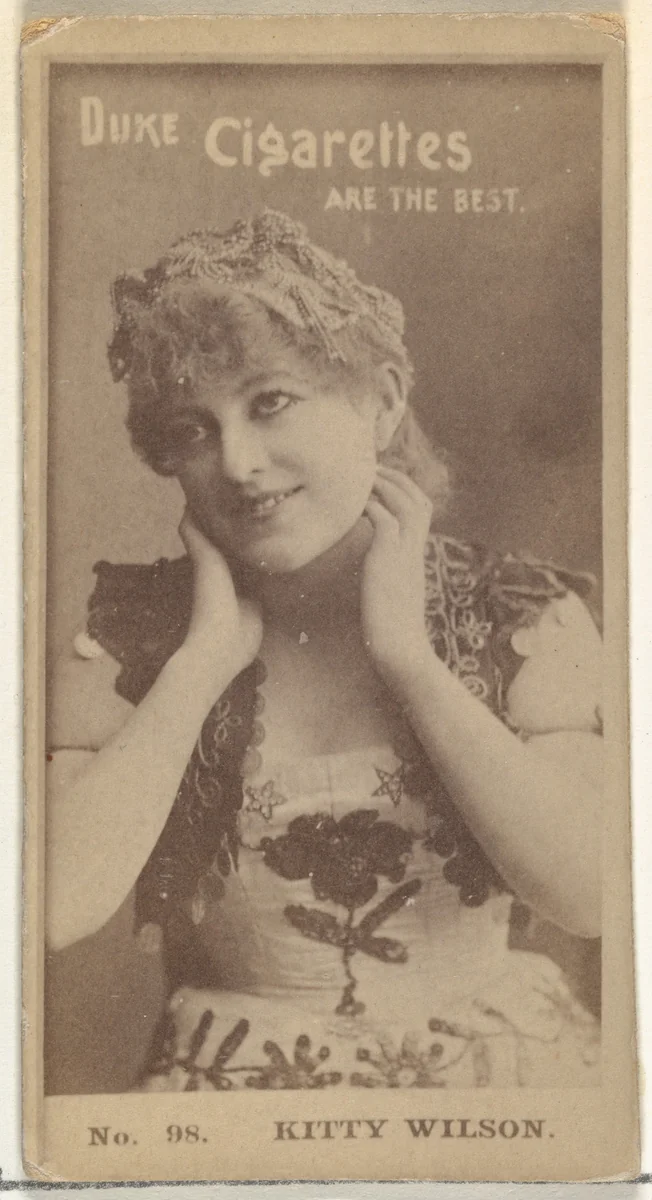 Card Number 98, Kitty Wilson, from the Actors and Actresses series (N145-6) issued by Duke Sons & Co. to promote Duke Cigarettes by W. Duke, Sons & Co., photograph, 1880-1889