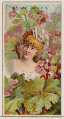 Primrose: Flirtation, from the series Floral Beauties and Language of Flowers (N75) for Duke brand cigarettes by American Tobacco Company, print, 1892