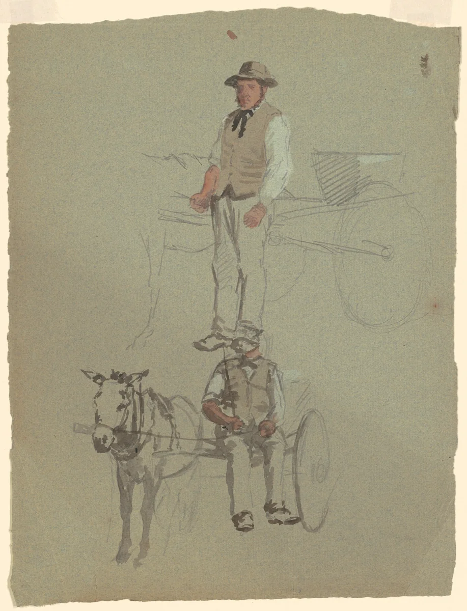 Studies of a Man and Horse Cart by Enoch Wood Perry, Jr., drawing, 1870-1890