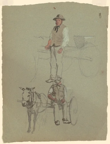 Studies of a Man and Horse Cart by Enoch Wood Perry, Jr., drawing, 1870-1890