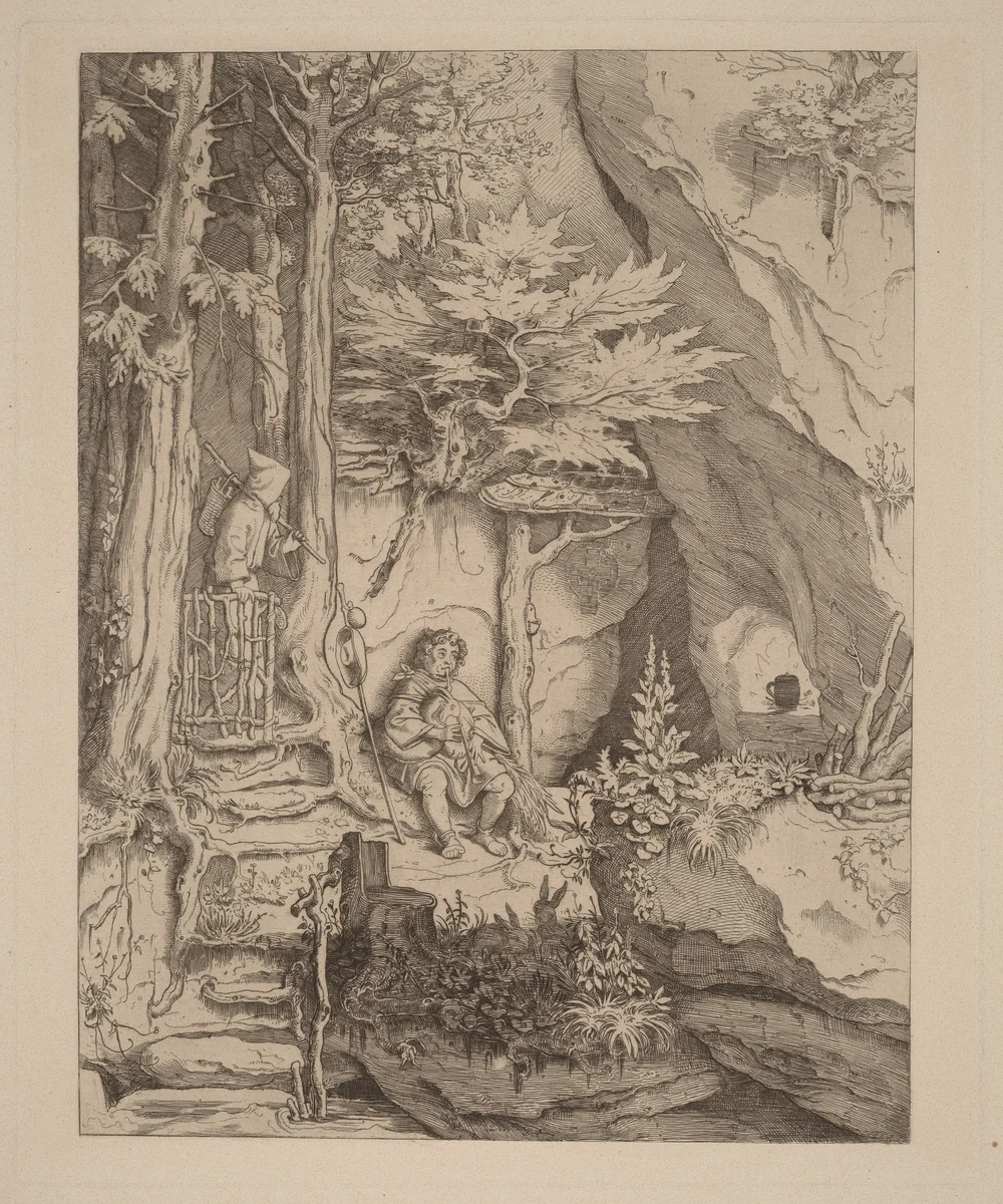 A Monk with a Bagpipe Player by Moritz von Schwind, print, 1804-1871