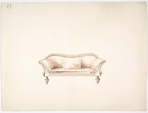 Design for a Sofa with Wing-like Arms by anonymous, drawing, 1800-1850