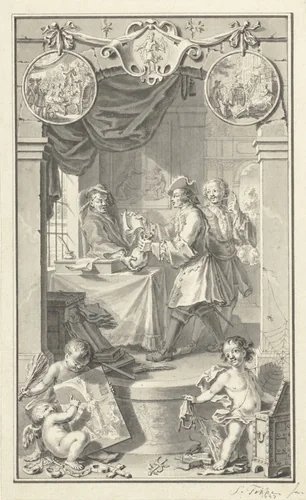Allegorie op het bedrog van Aron Abrams, 1737 by Simon Fokke, drawing, 1737