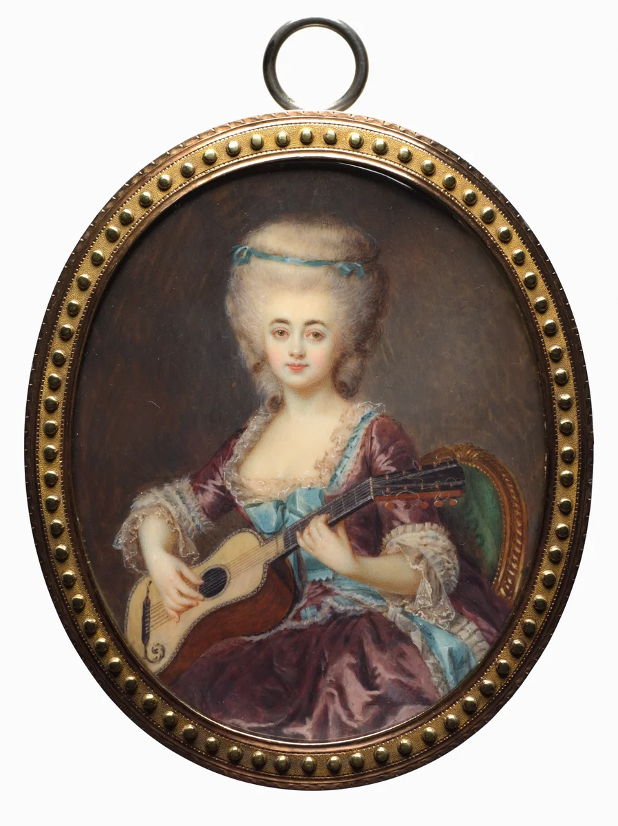 Portrait of a Woman with a Guitar, called Louise D'Aumont, Mazarin, Duchesse d'Aumont by Antoine Vestier, painting, 1780-1799