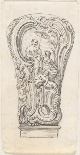 Design for a Repouseé Cane Handle by Juste Aurèle Meissonnier, drawing, 1675-1750