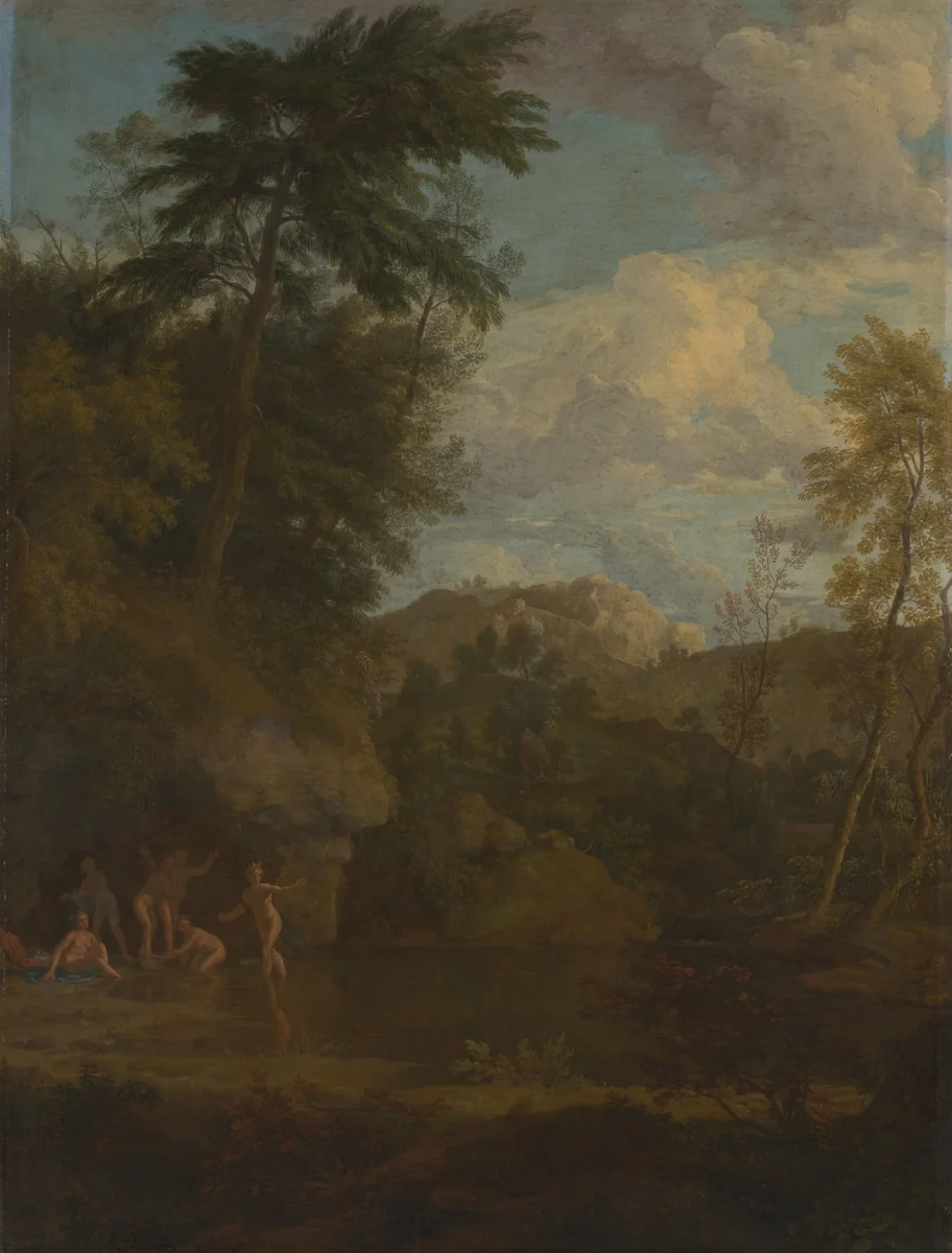 Arcadian Landscape with Diana Bathing by Johannes Glauber, painting, 1680-1726