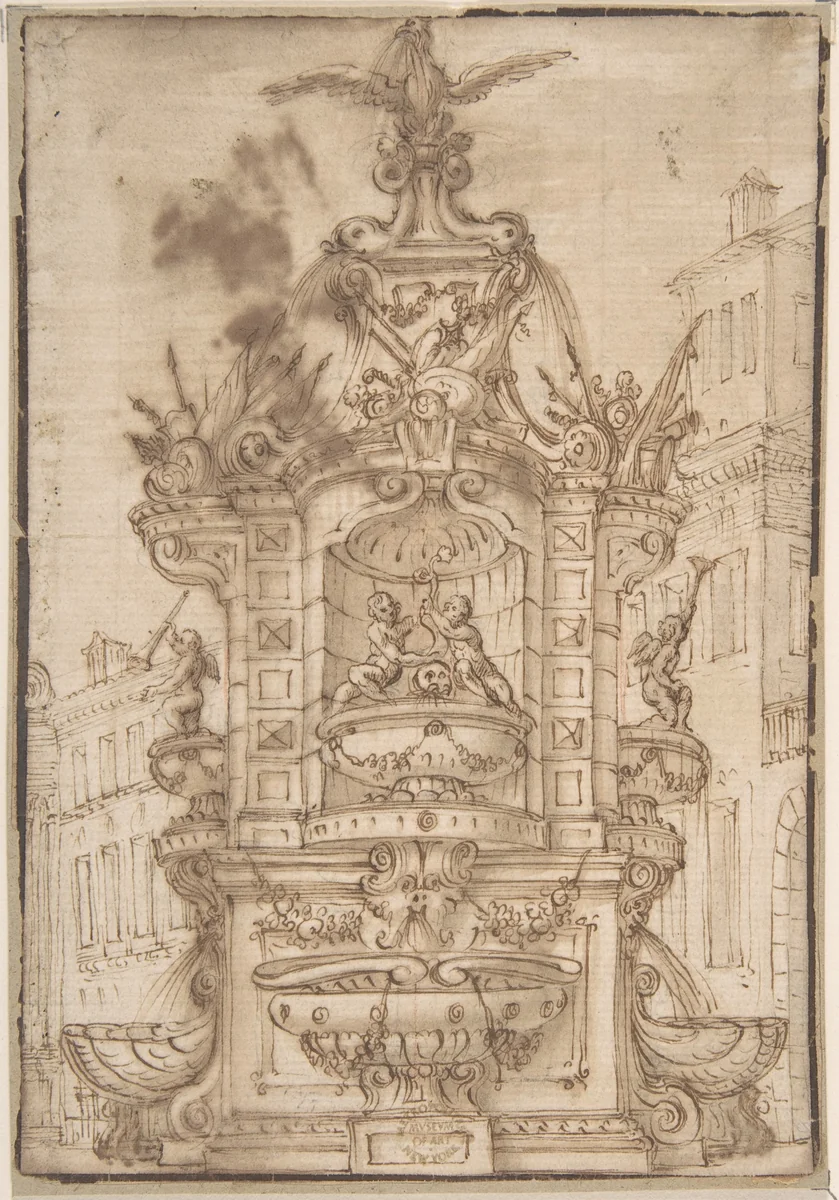 Fountain by anonymous, drawing, 1600-1700
