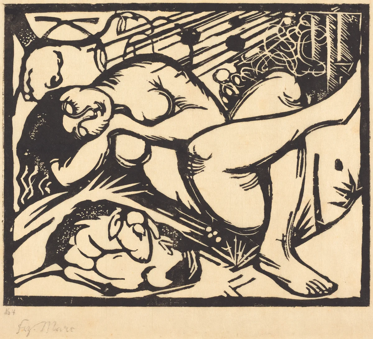 Sleeping Shepherdess (Schlafende Hirtin) by Franz Marc, print, 1912