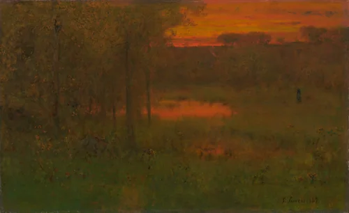 Landscape, Sunset by George Inness, painting, 1887-1889