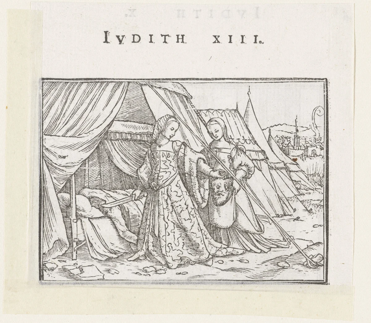 Judit geeft hoofd van Holofernes aan haar dienstmaagd by Hans Holbein, print, 1538