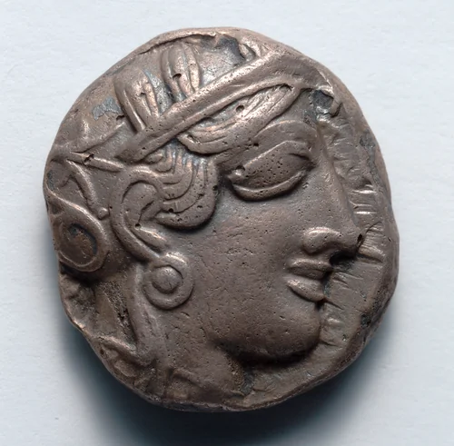 Tetradrachm: Head of Athena (obverse) by Unknown, metalwork, -480--449
