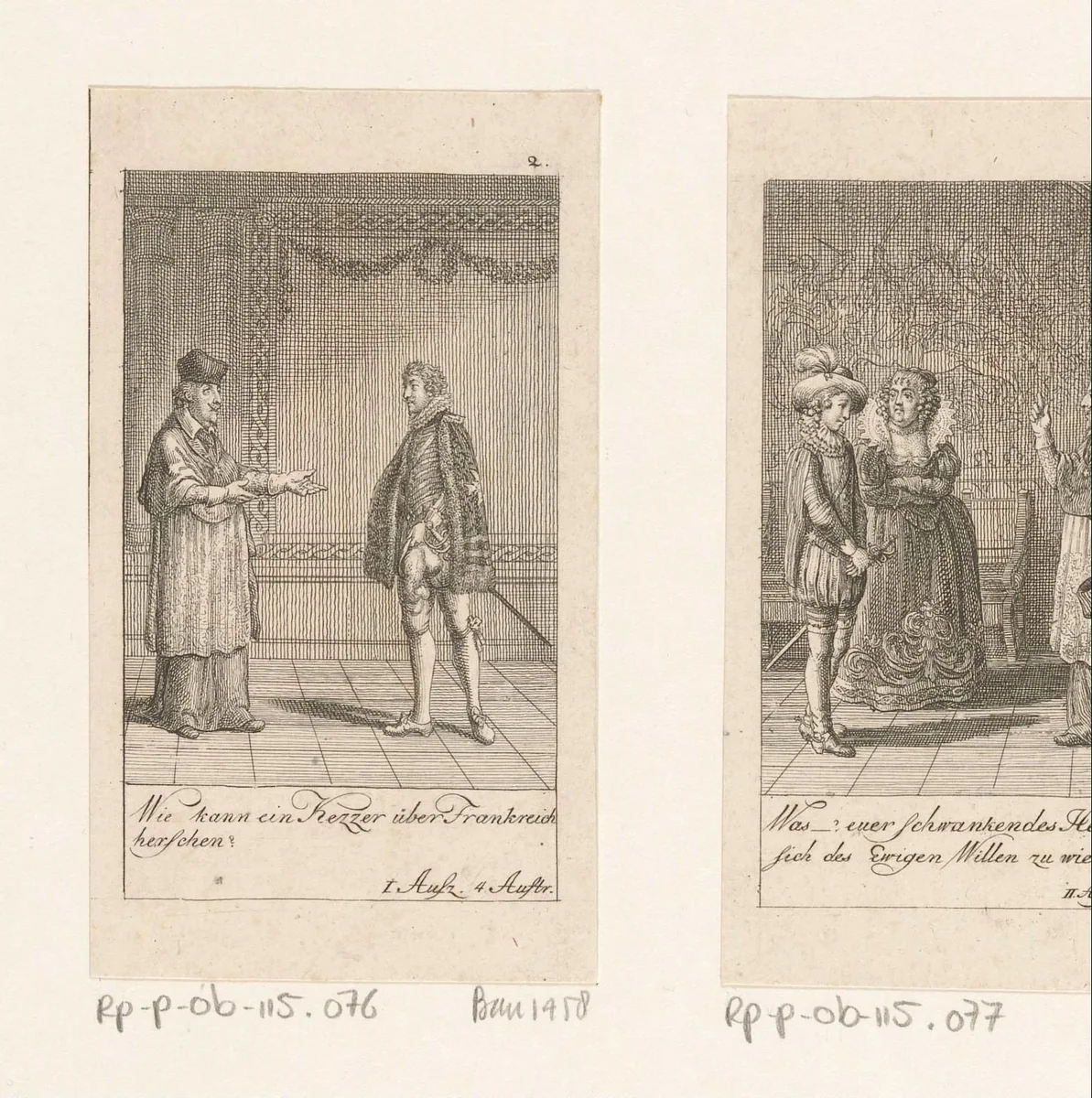 Hendrik I van Guise in gesprek met Karel van Lotharingen by Daniel Nikolaus Chodowiecki, print, 1790