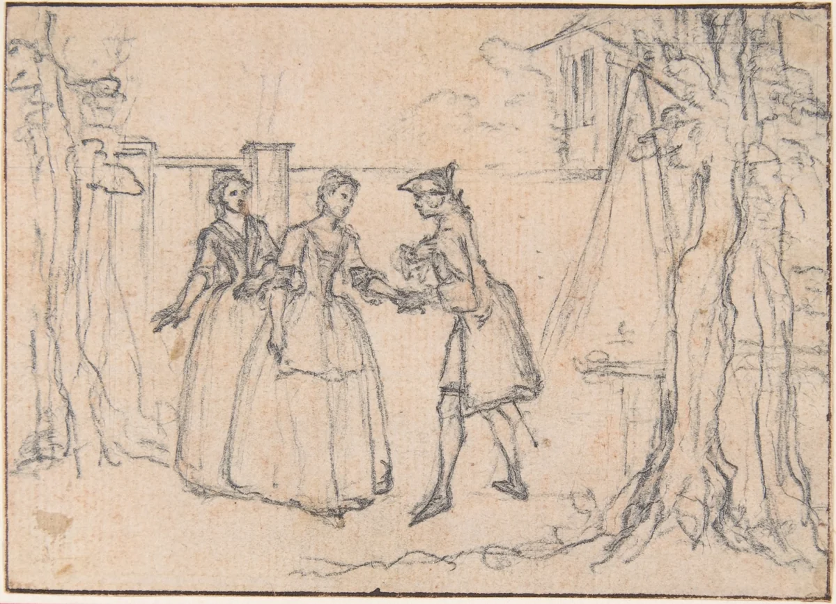 Study for "The Faithful Lovers, a Duette," etched vignette in "Songs in the Opera of Flora" by Hubert François Gravelot, drawing, 1732-1742