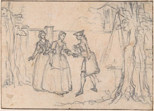 Study for "The Faithful Lovers, a Duette," etched vignette in "Songs in the Opera of Flora" by Hubert François Gravelot, drawing, 1732-1742