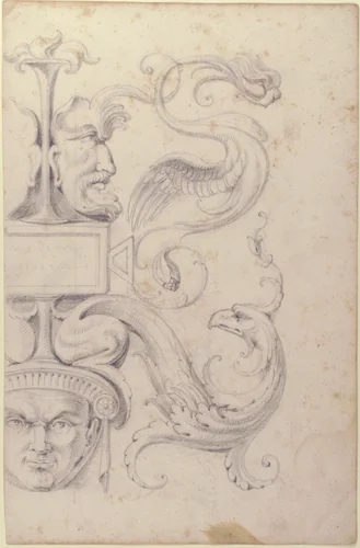 Drawing of a Grotesque after a 16th-century Decorative Relief by Filippo Cretoni, drawing, 1770-1830