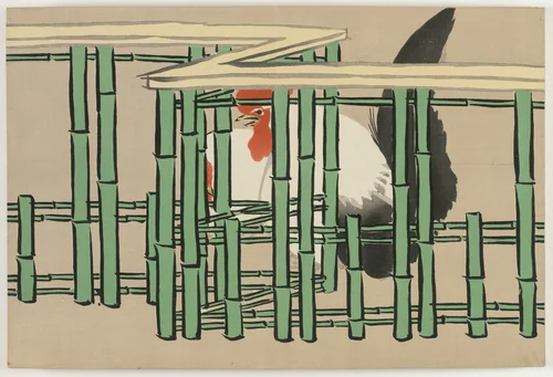 Flowers of a Hundred Worlds (Momoyogusa): Rooster (Chabo) by Kamisaka Sekka, book, 1909-1910