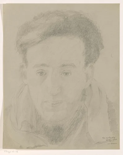Zelfportret en face na bezoek: B-1-1, 28 januari by Cor van Teeseling, drawing, 1942