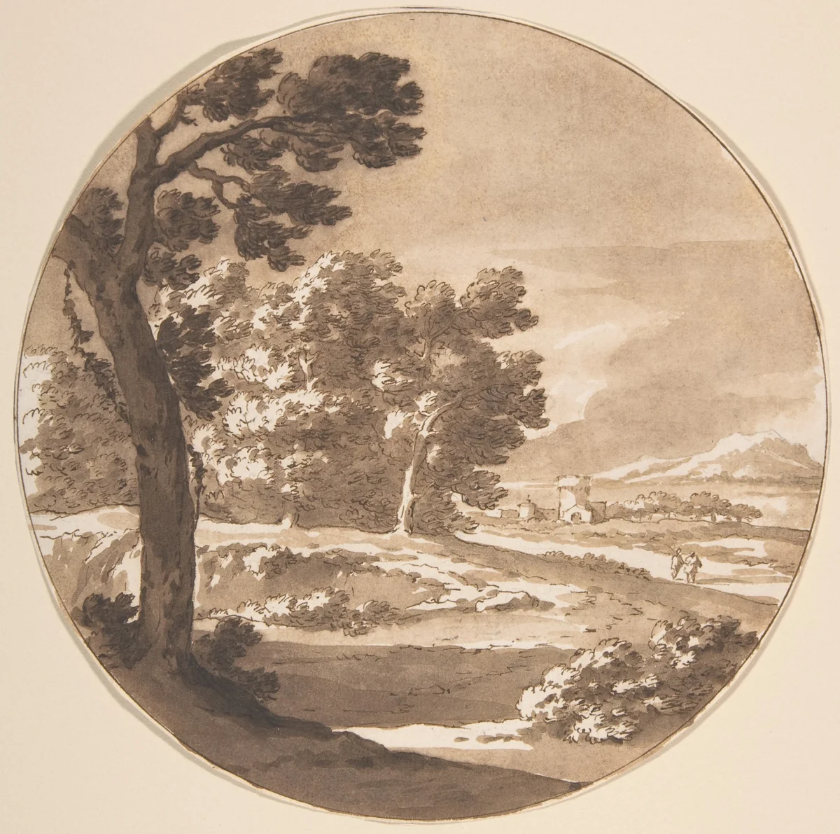 Wooded Landscape with Figures on a Road by Jacob van der Ulft, drawing, 1652-1689