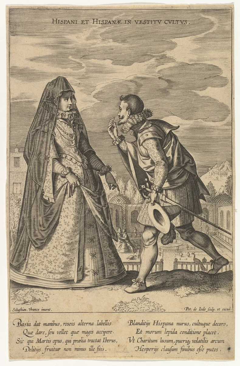 Hispani et Hispanae in Vestitu Cultus, from Fashions of Different Nations by Pieter de Jode, print, 1580-1634