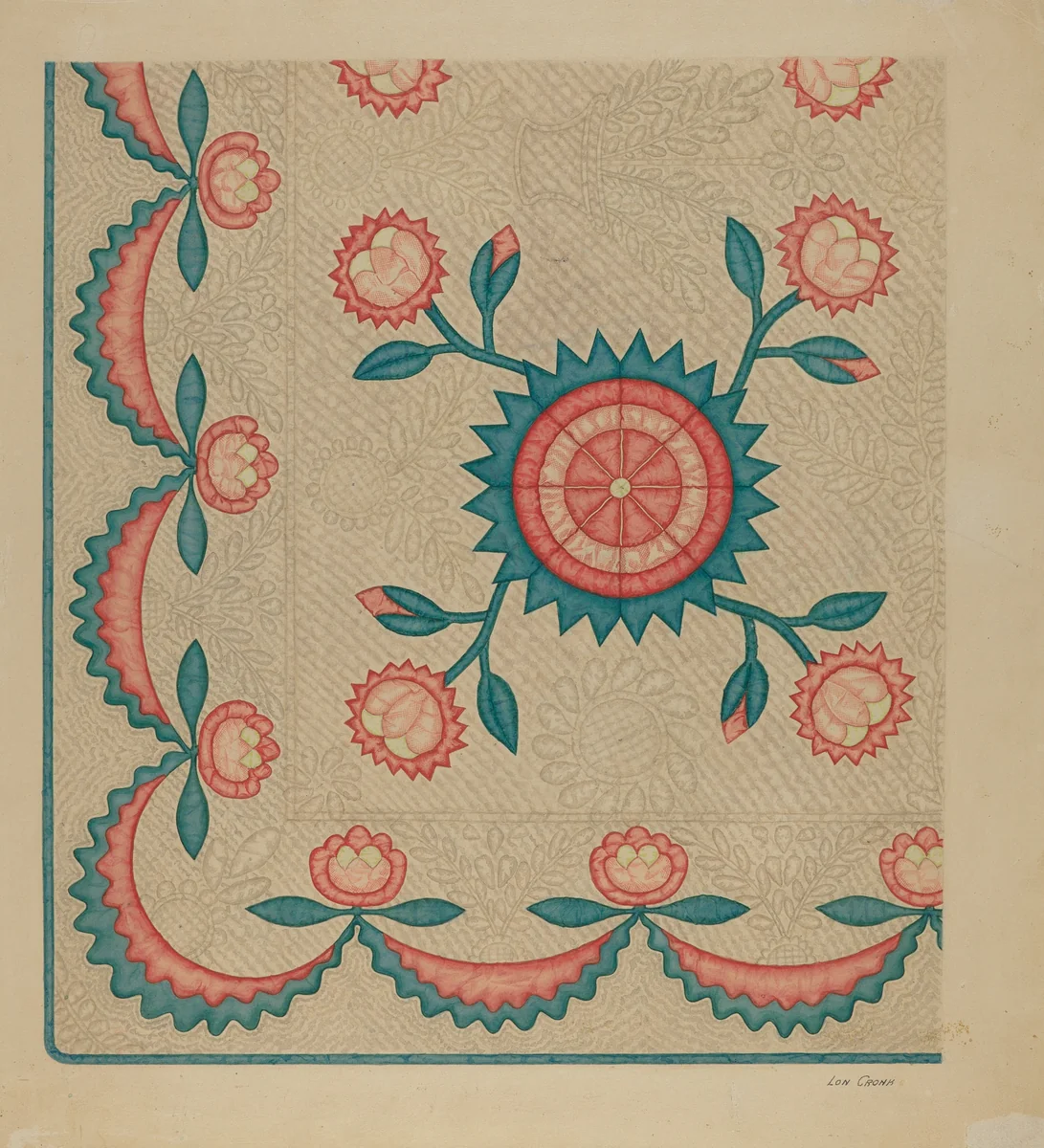 Appliqued Quilt by Lon Cronk, index of american design, 1935-1942