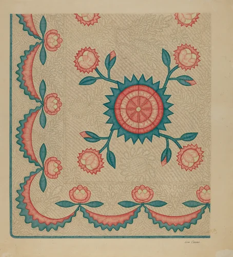 Appliqued Quilt by Lon Cronk, index of american design, 1935-1942