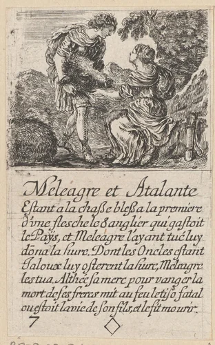 Meleager en Atalanta by Stefano della Bella, print, 1620-1664