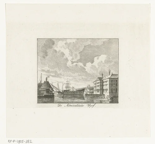 Stadsgezicht met Admiraliteitswerf te Amsterdam by Cornelis Brouwer, print, 1782