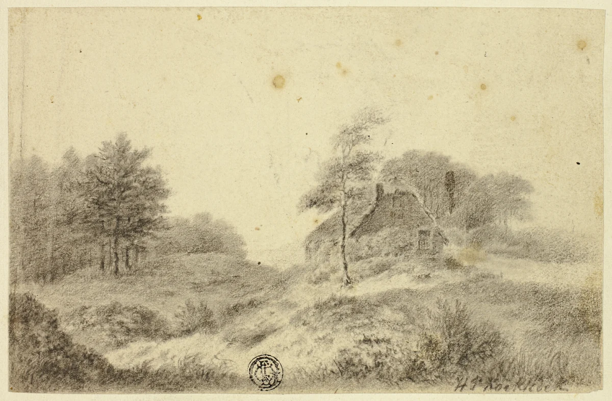 Cottage on Hill by Hendrik Pieter Koekkoek, drawing, 1872-1883