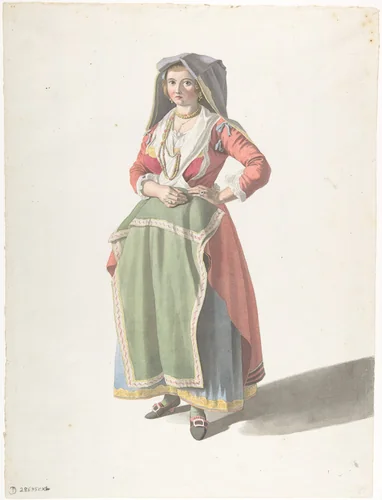 Young Woman Standing in Traditional Neapolitan Dress by Giovanni Battista Lusieri, drawing, 1755-1821