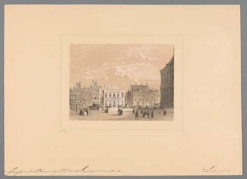 Gezicht vanaf de Nieuwendijk op de Dam en de Kalverstraat by Paulus Lauters, print, 1816-1875