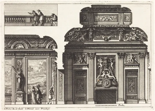 Fireplaces and Other Interior Decorations by Jean Lepautre, print, 1618-1682