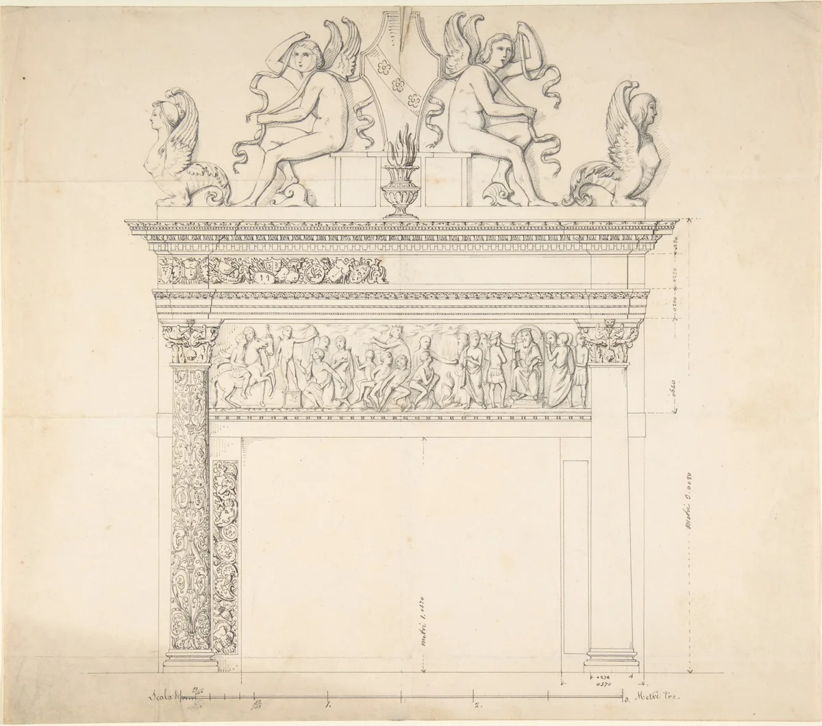 Design for a Chimney Piece by anonymous, drawing, 1800-1900