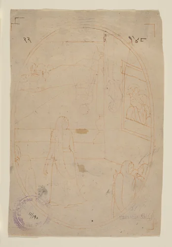 Drawing for an Illustration from a Sat Sai of Bihari Lal Series: The Message of the Eyes (recto); Lady in Search of Her Lover on a Dark Night (verso) by Nainsukh, painting, 1785-1790