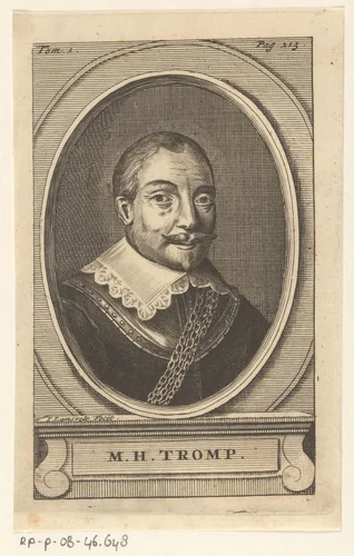 Portret van Maarten Harpertszoon Tromp by Jan Lamsvelt, print, 1684-1743