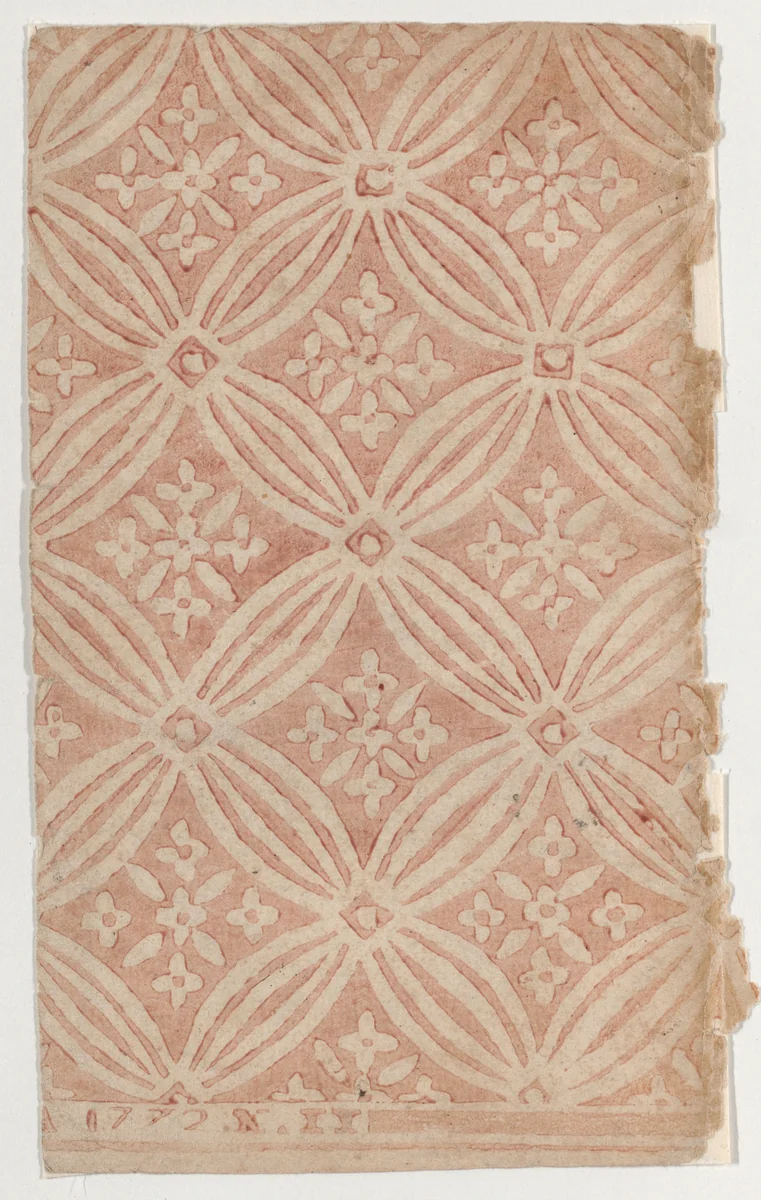 Sheet with overall red floral pattern by anonymous, print, 1700-1800