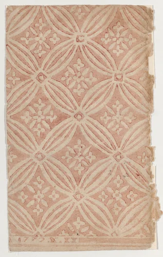 Sheet with overall red floral pattern by anonymous, print, 1700-1800