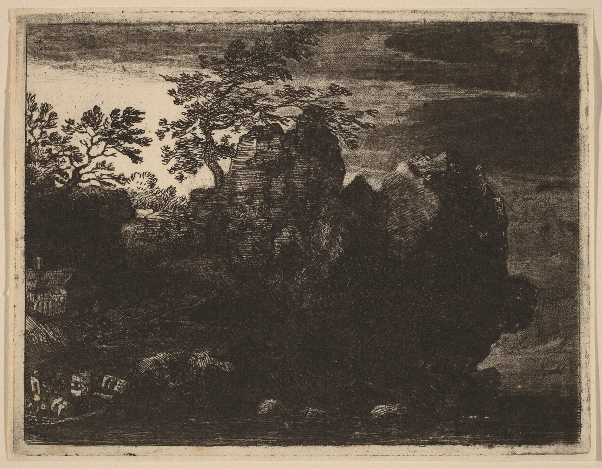 Large Rock at the River by Allart van Everdingen, print, 1645-1656
