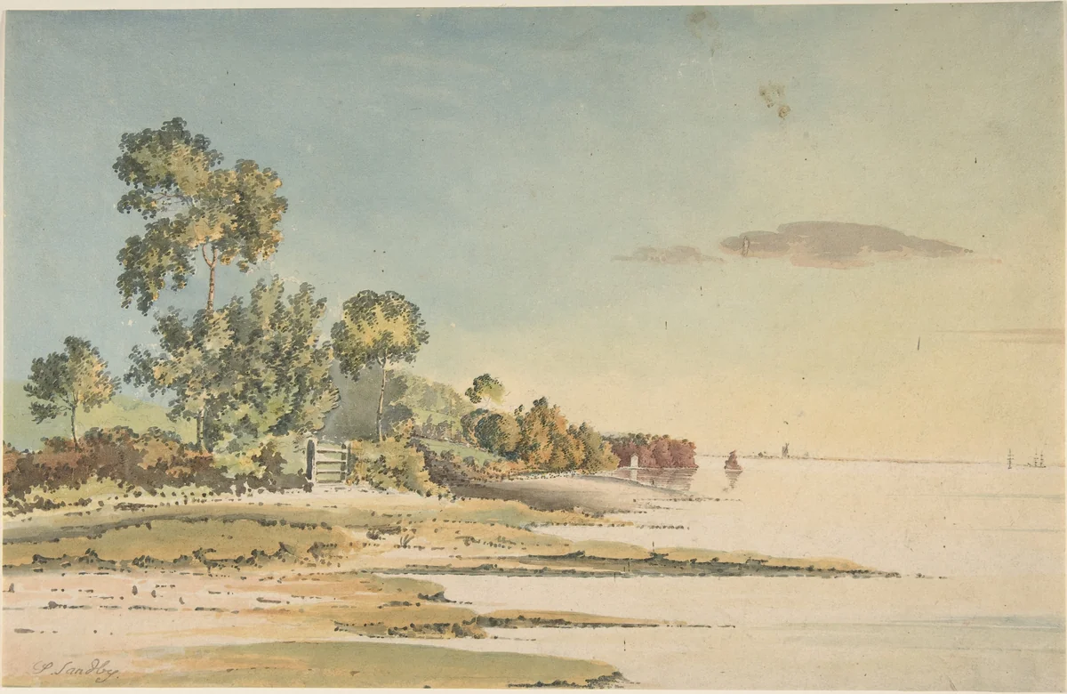 Landscape on a Bay by anonymous, drawing, 1800-1900